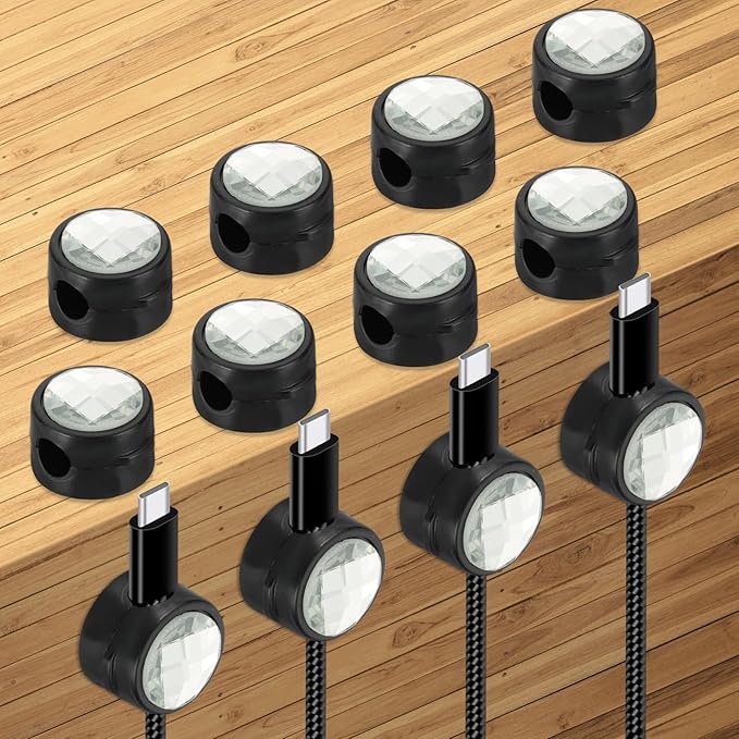 PATIKIL Cable Organizer Holder, 12 Pcs Magnetic Spring Desk Cable Management Clips Adhesive Cord Holder Keeper for Office Desktop Wall Car, Black