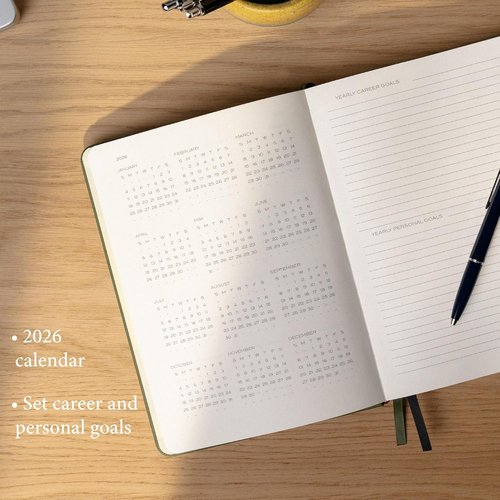 Anecdote 2026 Planner - 52-Week Daily Planner with Vegan Leather Hardcover | Olive Green, Start Anytime & Achieve Your Goals