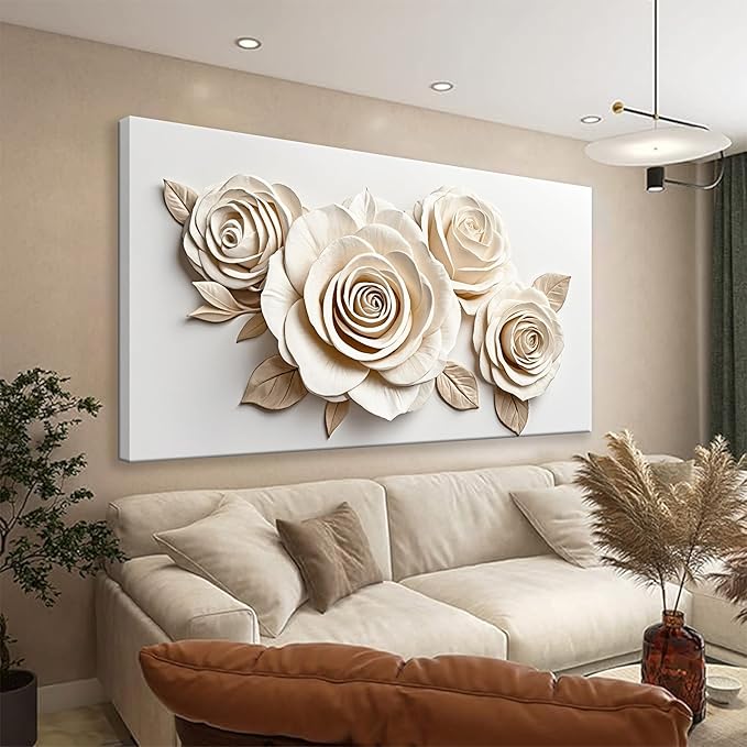 Canvas Art Wall Decor Print Paintings White Flower Wall Art Prints Pictures Decor Ready To Hang Pictures For Bedroom Bathroom And Office Kitchen Home Wall Decor Artwork 20"×40"