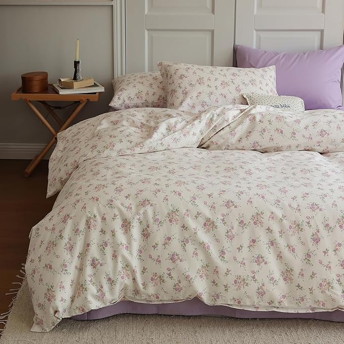 HighBuy Lilac Floral Comforter Twin XL Size Bed Set 3 Piece Garden Style Girl Flower Bedding Comforter Set Fluffy Aesthetic Botanical Bedding Comforter with 2 Pillowcase - Twin XL Size
