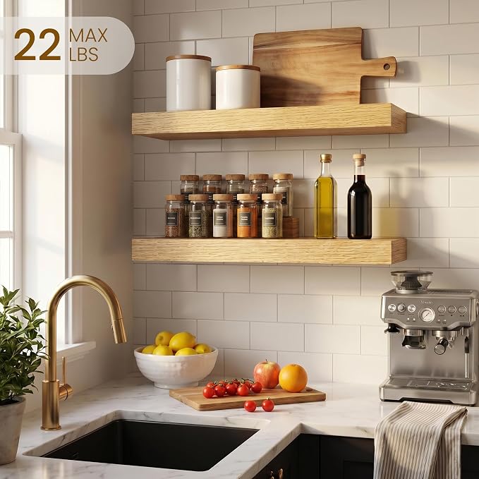 Dreamland Floating Shelves, Wall Mounted Shelves for Storage and Home Decor, Rustic Wood Shelves for Bathroom, Living Room, Bedroom and Kitchen, 16" x 6.7" Set of 2