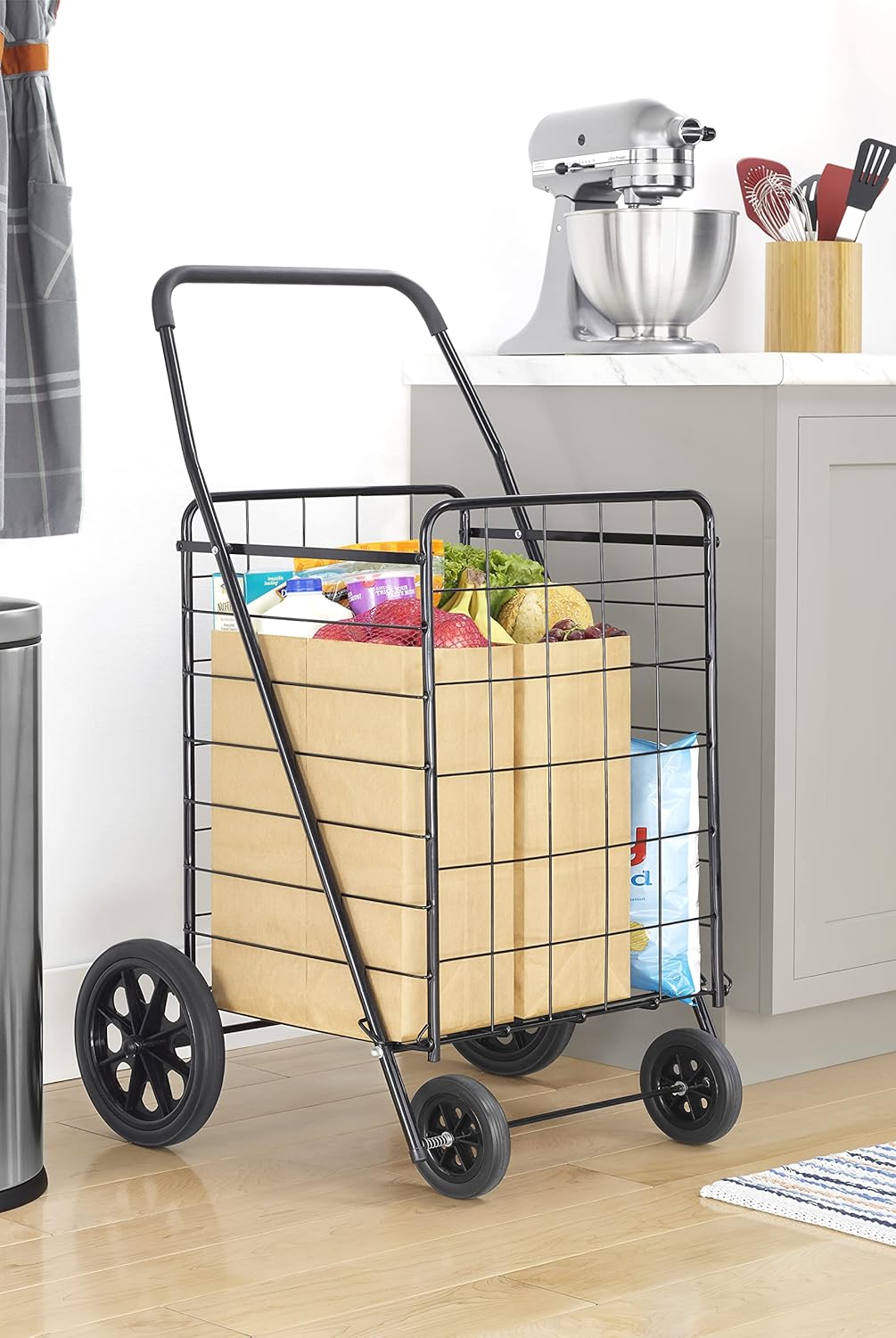 Whitmor Extra Large Utility Shopping Cart - Heavy Duty 100 Lb Capacity, Collapsible Design, Black