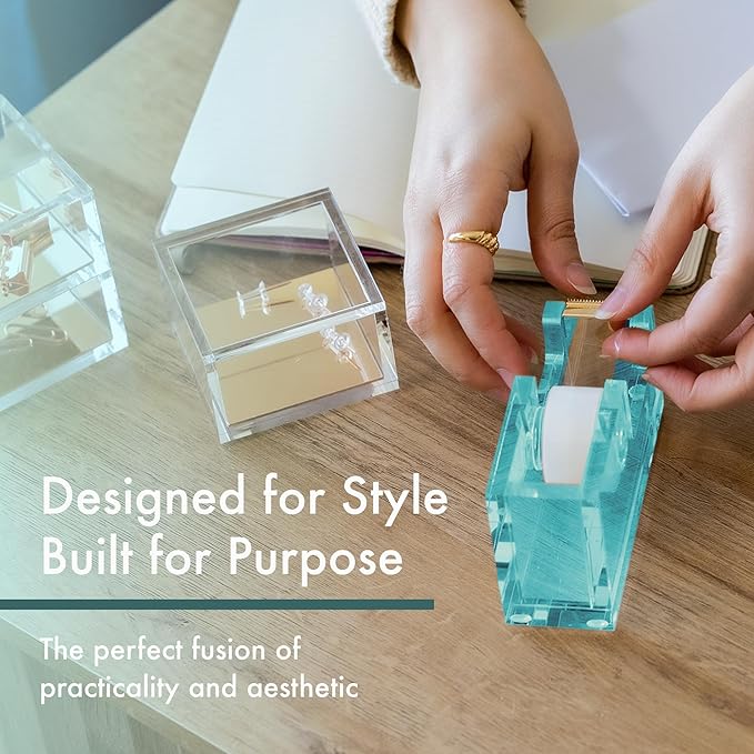 OfficeGoods Acrylic Tape Dispenser – Modern Desk Organizer for Office Supplies – Heavy Duty Refillable Tape Holder for Home and School Crafting – Stylish Desktop Accessory for Gift Wrapping, Green