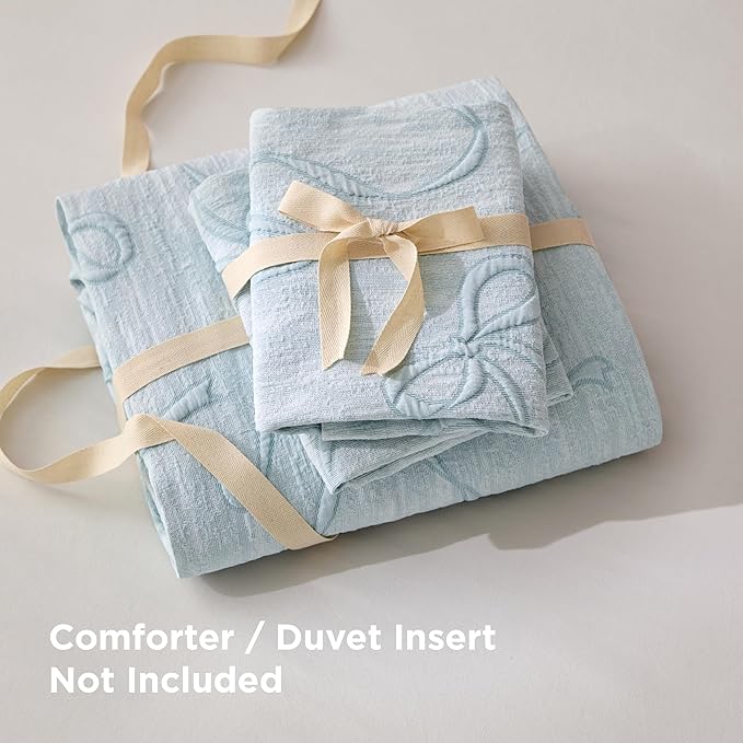 Bedsure Blue Duvet Cover Queen Size with Bowknot Jacquard Design, Soft and Elegant Boho Bedding Set, Luxurious Craftsmanship for a Stylish Bedroom,Includes 1 90"x90" Duvet Cover & 2 Pillow Shams