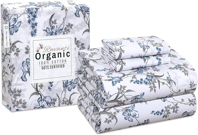 RUVANTI 100% Organic Cotton Sheets Full Size, Percale Weave, GOTS Certified, 4-Piece Set, Deep Pocket 15", Crisp & Breathable, Soft Durable Bedding, Sábanas Algodón Orgánico – Deluxe