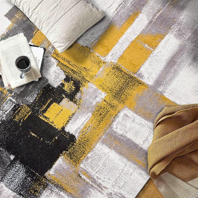 Rugshop Gold Modern Abstract Area Rug — Non-Shedding for Bedroom, Home Office and Entryway 3' x 5'