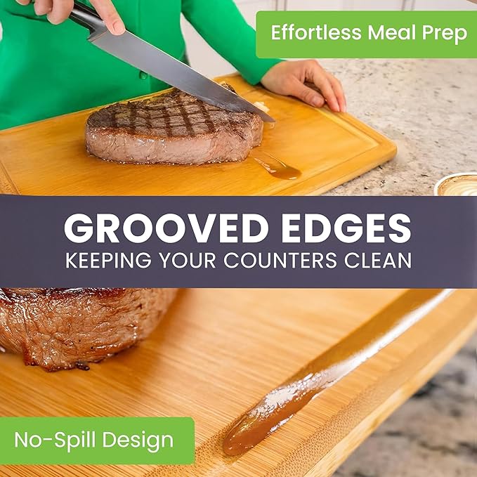 Extra Large Bamboo Cutting Board Set of 2 – Wood Cutting Boards for Kitchen with Glue-Free Surface™ & Juice Groove – Non-Toxic Wooden Chopping Boards, FSC-Certified, Durable Carving Boards - Rectangle