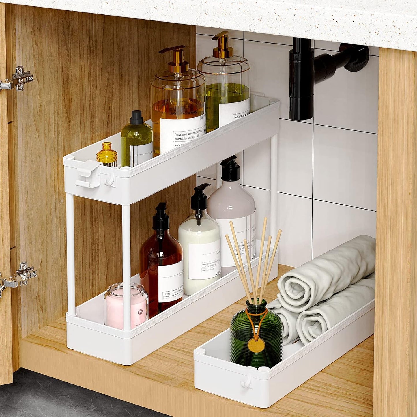 SPACEKEEPER Slim Rolling Storage Cart - 3 Tier Mobile Organizer for Bathroom & Laundry - White