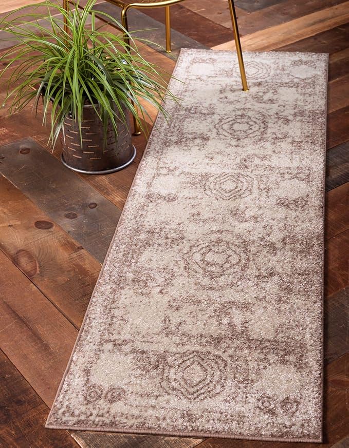 Unique Loom Bromley Collection Area Rug - Wells (2' x 8' 8" Runner, Light Brown/ Ivory)