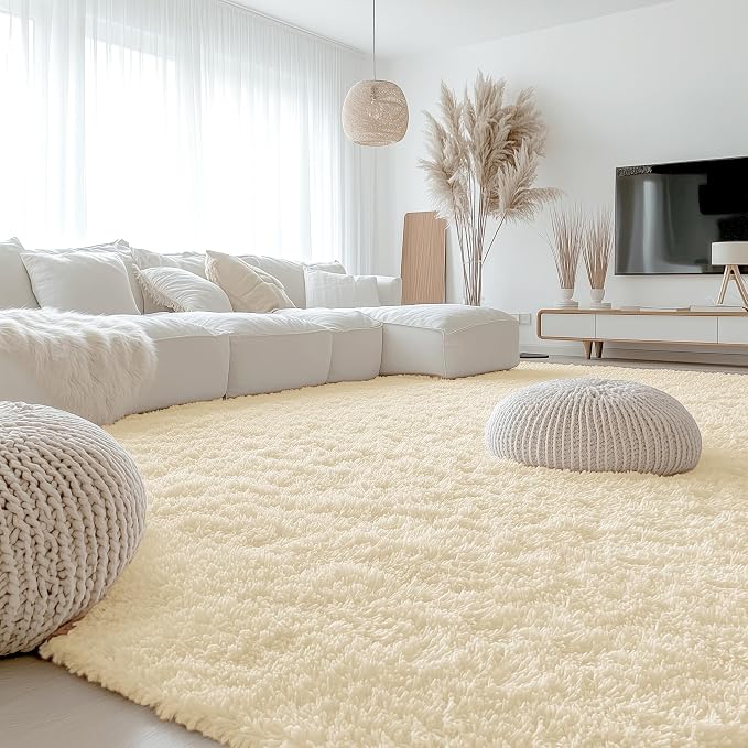 OLANLY 9x12 Machine Washable Large Area Rugs for Living Room, Bedroom, Soft Fluffy Shaggy Bedside Rug, Indoor Floor Carpet for Kids Girls and Boys, Dorms, Nursery, Home Decor Aesthetic, Cream