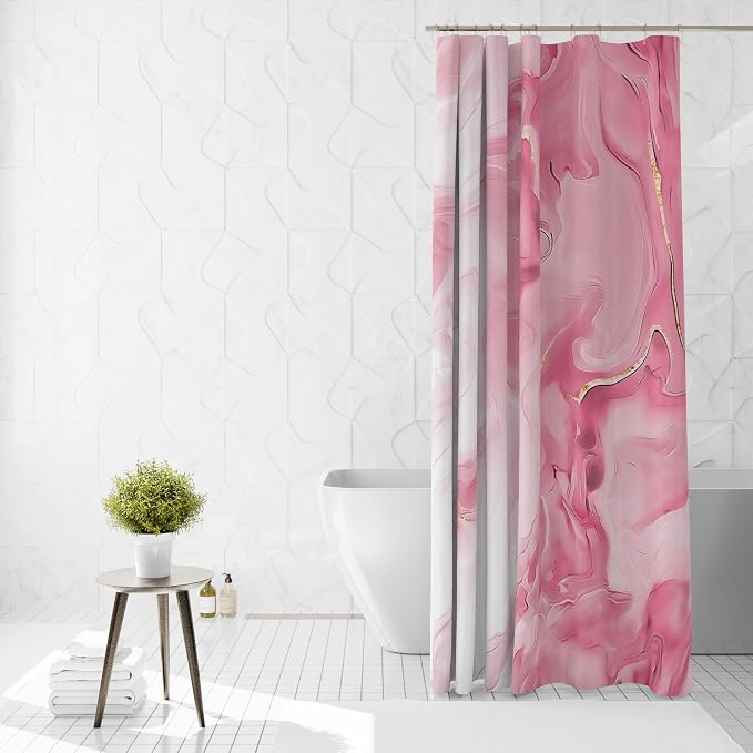 Mocsicka Shower Curtains for Bathroom, Pink Marble Shower Curtain for Bathroom, Pink and White Shower Curtain Modern Art Decor Waterproof Fabric Bath Curtain for Modern Bath Decor, 72 X 72 Inch