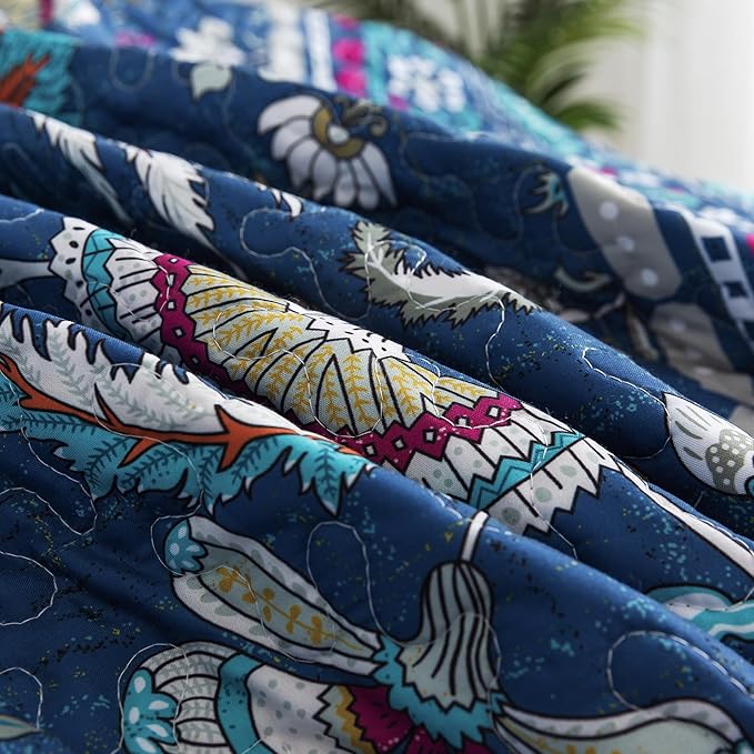 HoneiLife Queen Quilt Bedding Sets - Floral Quilt Bedding Sets 3-Piece 90x96, Microfiber Reversible Bedspreads Patchwork Coverlet Rustic Bedding Set All Season Quilts