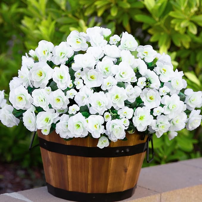 Ivydale Artificial Fake White Flowers Plants for Outdoor Outside Winter Christmas, Faux Silk Camellia UV Resistant Realistic for Front Door Porch Patio Balcony Garden Yard Decor, 3 Large Bundles