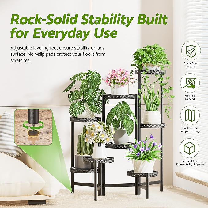 Black Stand Plants, 8-Tier Metal Plant Stands for Outdoor Indoor Plants,Heavy Duty Flower Pot Stands for Multiple Plants,Decoration Display Racks for Patio Garden -BlackS