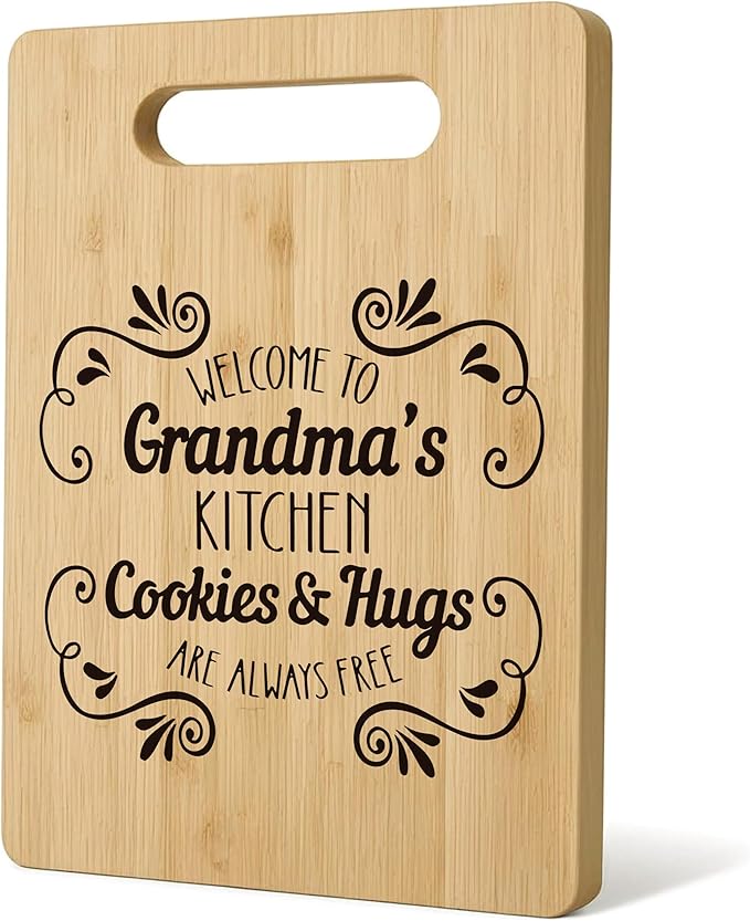 Grandma Cutting Board, Grandma Gifts From Grandkids, Mother's Day Kitchen Gifts for Mom from Daughters Sons Kids, Grandma's Kitchen Decorative Bamboo Cutting Board
