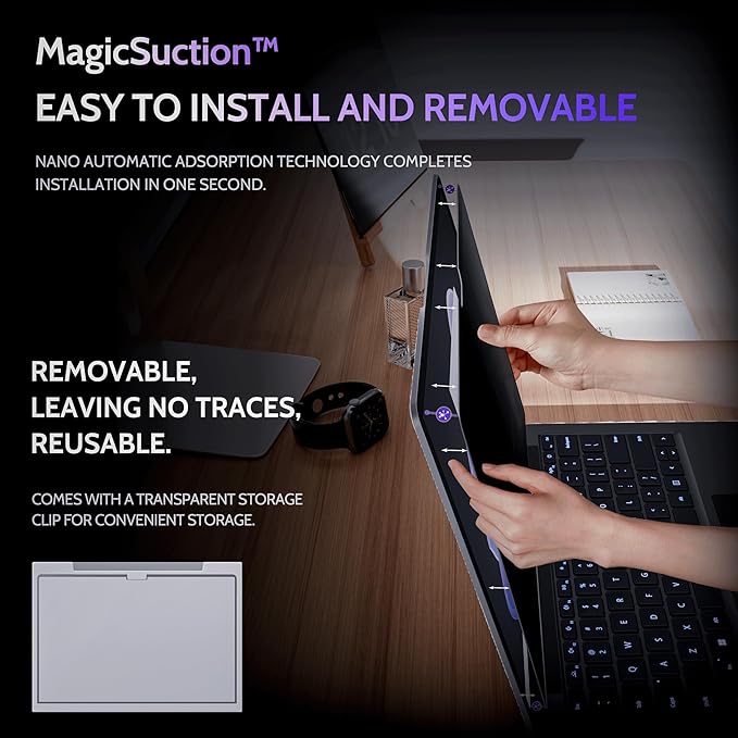 Peslv Privacy Screen for 15 Inch Surface Laptop 6/5/4/3/2/1, MagicSuction™ Removable Anti Spy Black Protector, Glare Blue Light Filter for Microsoft Laptop Computer Monitor