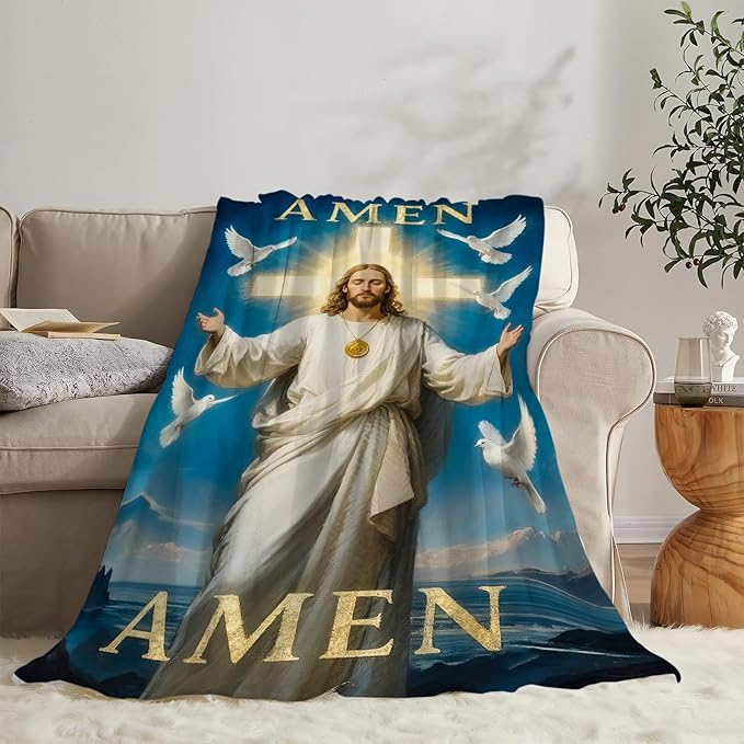 Jesus Blanket Christian Throw Blanket God Faith Religious Soft Cozy Fleece Fuzzy Stuffed Plush Flannel Gifts for Girls Women Boys Kids Adults 50"X60"