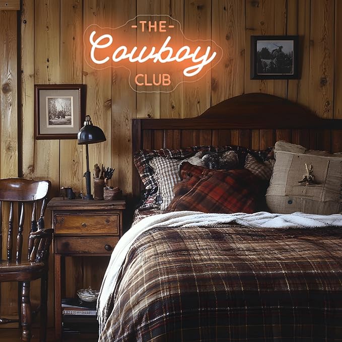 The cowboy club neon sign,Western Rodeo decor,mancave neon Light,Cowboy led wall neon sign,Cowboy room decor, Midwest Princess Led Signs For Bedroom Wall Girl Cave Club Bar Pub Gift-Gold-16.54"x9.45"