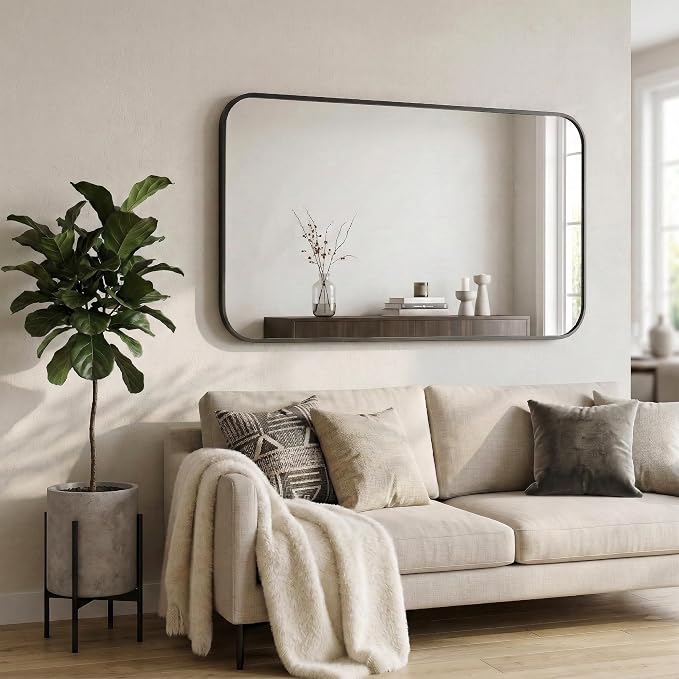 30x48 Inch Oversized Matte Black Bathroom Vanity Mirrors | Flush Mount Deep Set Metal Wall Mirror for Over Sink | HD Shatterproof Glass, Rustproof | 1 Pack