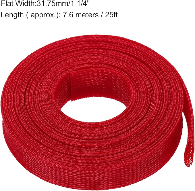uxcell Expandable Sleeving, 1 1/4-inch 25ft Cable Sleeve, Red