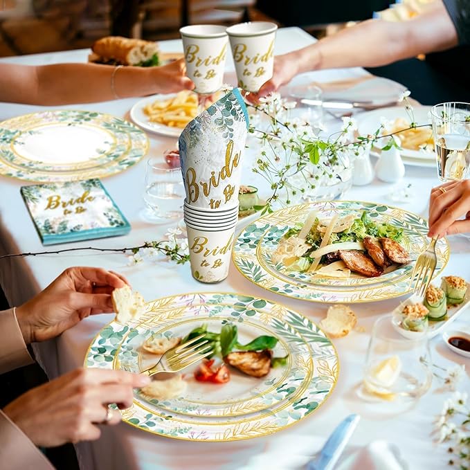 Sage Green Bridal Shower Plates and Napkins Kit, Bride to Be Eucalyptus Bachelorette Party Decorations Supplies for Bridal Shower Party Birthday Sage Green Favors Party Decor Service 24 Guests