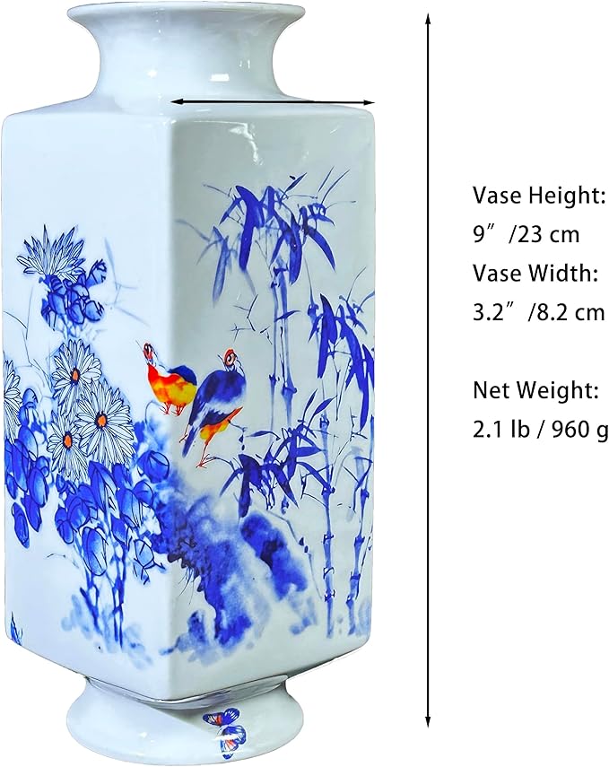 MTME Porcelain Figurines, Jingdezhen Decorative Flower vase, Home Decor, Wedding Gifts, Aesthetic Sculpture Home décor (Bamboo & Bird)