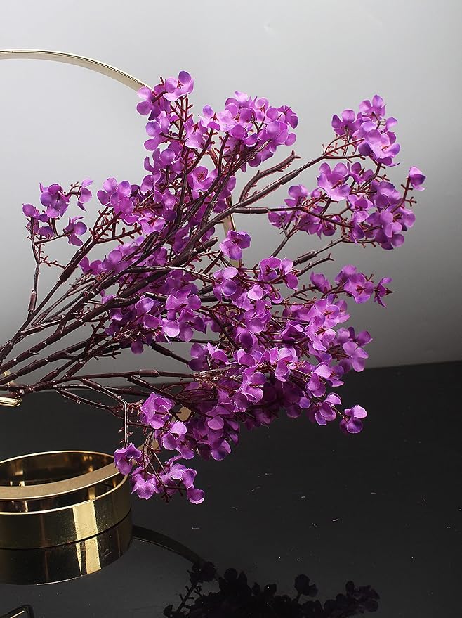 10pcs Babys Breath Artificial Flowers With Vase Gypsophila Bouquet Bulk Fake Spring Silk Flowers Real Touch Faux Floral for Home Bedroom Kitchen Garden Wedding Christmas DIY Decor (Purple)