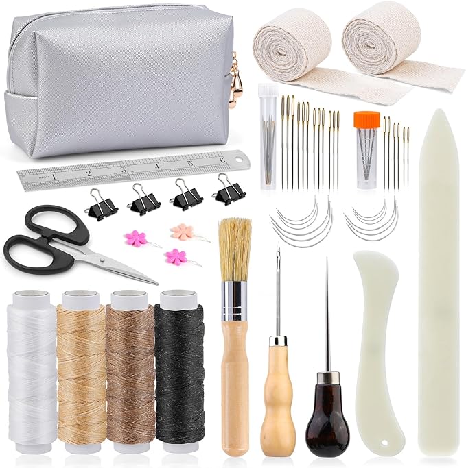 Jupean Book Binding Kits Bookbinding Kits Bookbinding Supplies Book Binding Materials with Bone Folder Tool, Sewing Awl, Webbing Strap, Storage Box