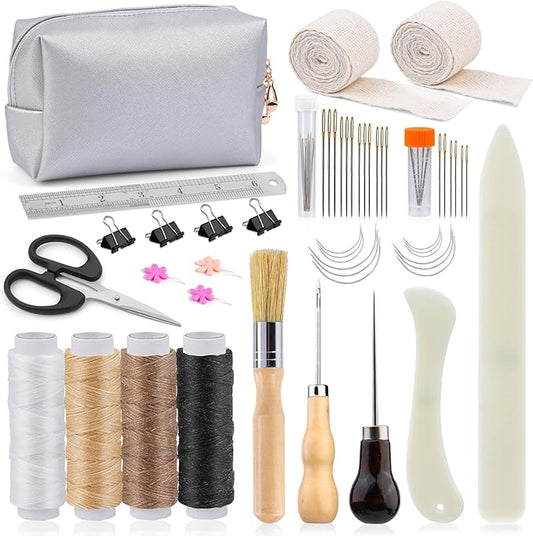 Jupean Book Binding Kits Bookbinding Kits Bookbinding Supplies Book Binding Materials with Bone Folder Tool, Sewing Awl, Webbing Strap, Storage Box