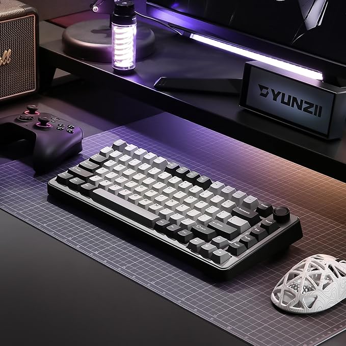 YUNZII B75 PRO Wireless Mechanical Keyboard,75% Layout with Knob,Hot Swap Gasket Structure,Creamy Pre-lubed Switches,RGB Backlit,Bluetooth/Type-C/2.4G for Win/Mac (Dark Grey, Milk Switch)