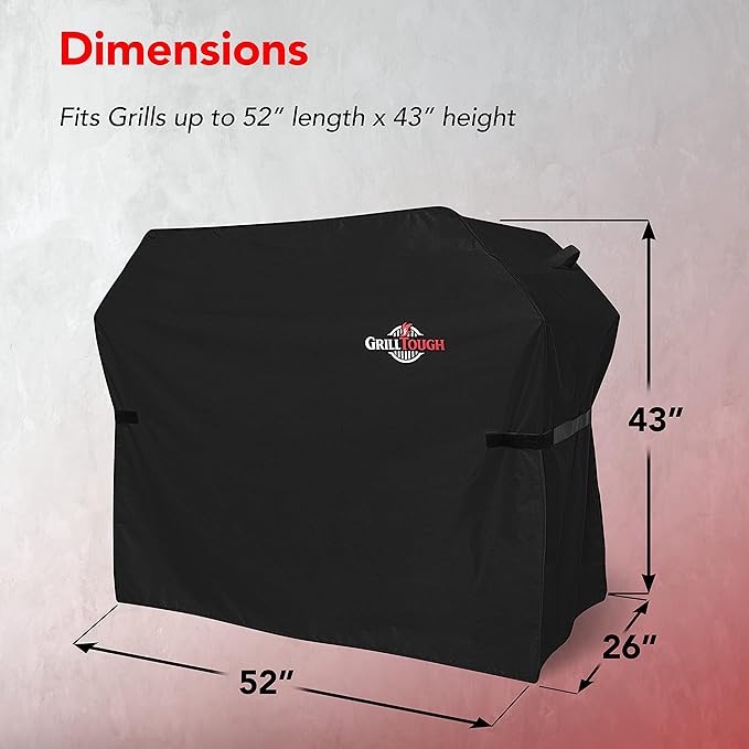GrillTough Heavy Duty BBQ Grill Cover for Outdoor Grill, 52 Inch – Waterproof, Weather Resistant, UV & Fade Resistant with Adjustable Straps – Gas Grill Cover for Weber, Genesis, Charbroil, etc. Black