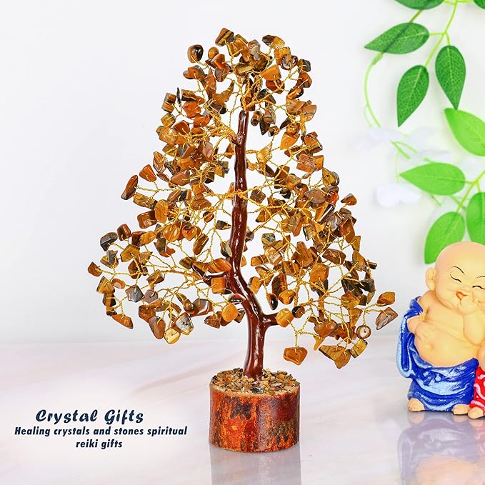 YATHABI Tiger Eye Crystal - Gem Tree - Stone Bonsai Tree - Good Luck Money Tree - Chakra Stone - Spiritual Tree - Crystal Tree for Life Decor - Crystal Gift - Crystal Energy