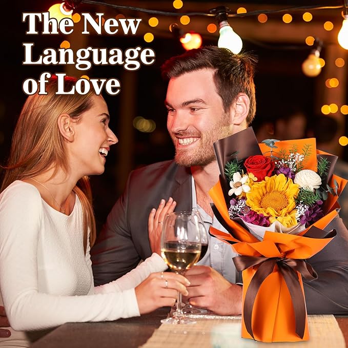 Jtoder Forever Flowers for Delivery, Preserved Flower Bouquets, Long Lasting Orange Sunflower Roses, Gifts Bouquet for Mother Wife Girlfriend on Festivals Birthday Anniversary