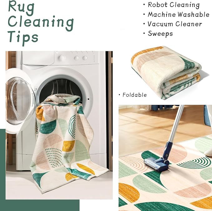 MUJOO Green Runner Rug Washable,Boho 2x6 Area Rugs for Hallways Kitchen Bathroom Bedroom Entryway,Non Slip Carpet Long Mat Indoor,Soft Modern Abstract Sage Green