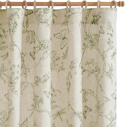 jinchan Floral Curtains Lined Linen Blend Curtain for Living Room 63 Inch Length Sage Green Farmhouse Flower Patterned Curtain French Country Curtains Drapes Back Tab Rod Pocket 2 Panels
