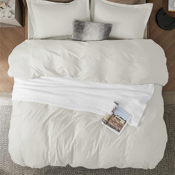 Bedsure Duvet Cover Full Size - Soft Double Brushed Bedding Set for Kids & Adults, Zipper Closure, 3 Pieces, Includes 1 Duvet Cover (80"x90") & 2 Pillow Shams, NO Comforter, Ivory White