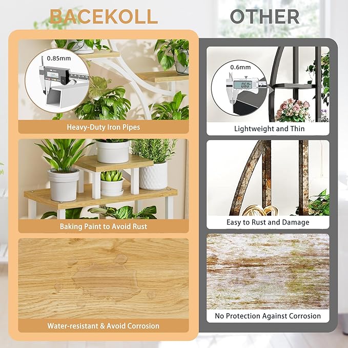 Plant Stand with Grow Lights for Indoor Plants, 8-Tiered Tall Corner Plant Shelf with Full Spectrum Light, S-Shaped Space-Saving Narrow Flower Holder, Anti-Tip for Living Room Bedroom Office, Natural