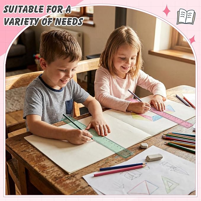 ForraFun 60 Pcs Plastic Clear Rulers 12 Inch, Transparent Assorted Color Ruler Bulk, with Imperial and Metric Scales for Home Office Supplies, Available in 6Colors(Vintage Colors)