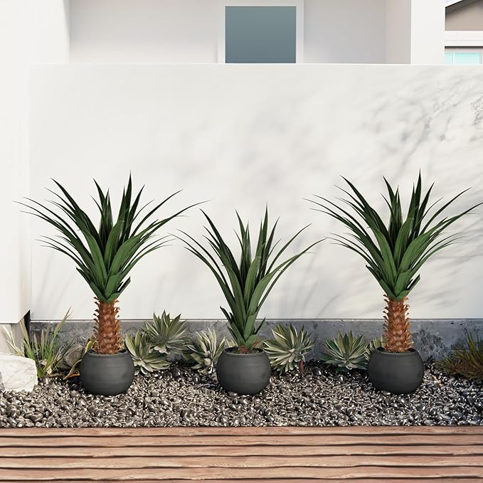 39.4 Inch Artificial Agave Plant, Realistic Faux Spiked Agave Tree with Lifelike Leaves and Moss in White Pot, Indoor Outdoor Floor Plant for Home Office Patio Porch Decor(1pack-3.2ft