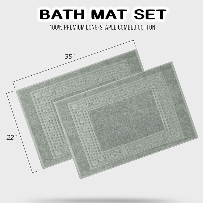 Superior Heavyweight Cotton Bath Mats, Bath Rugs For Bathroom Accessories, Washable Rug For Shower, Bath, Toilet, Modern Decor, No Backing, Luxury Hotel And Spa Quality, Set of 2, 22" x 35", Sage