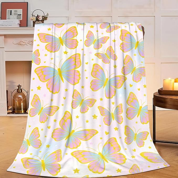 Butterfly Blanket for Women Butterflies Throw Blanket Soft Cozy Fleece Fuzzy Stuffed Plush Flannel Animal Gifts for Girls Kids Adults 60"X80"