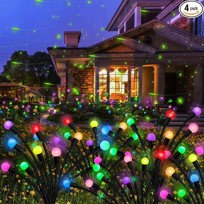 Kohlrabi Solar Garden Lights Outdoor, 4 Pack 40 LED Solar Firefly Lights Waterproof, Sway by Wind, Swaying Light for Yard Patio Backyard Garden Planter Flower Bed Pathway Outdoor Decoration