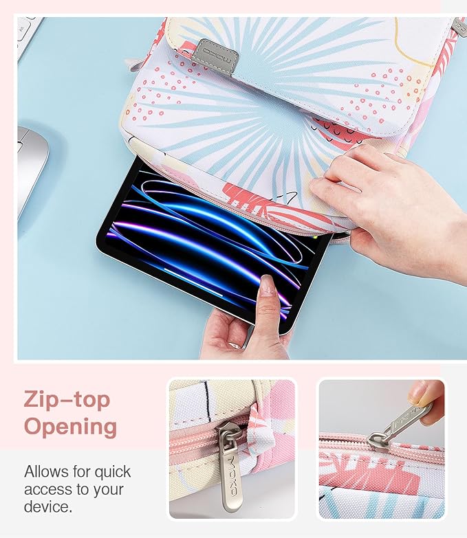 MoKo 12.9 Inch Tablet Sleeve Bag,Fits with 13" New iPad Pro M4 & Air M2 2024,iPad Pro 12.9 M2&M1,Surface Laptop Go 12.4,Galaxy Tab S8+/S9+ 12.4,Handle Carrying Case with Shoulder Strap, Tropical Leaf