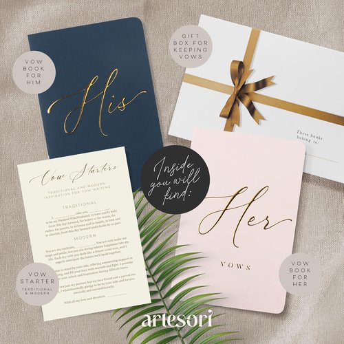 ARTESORI Wedding Vow Book - Soft Touch with Gold Engraving | 28 Lined Pages in Blush & Navy