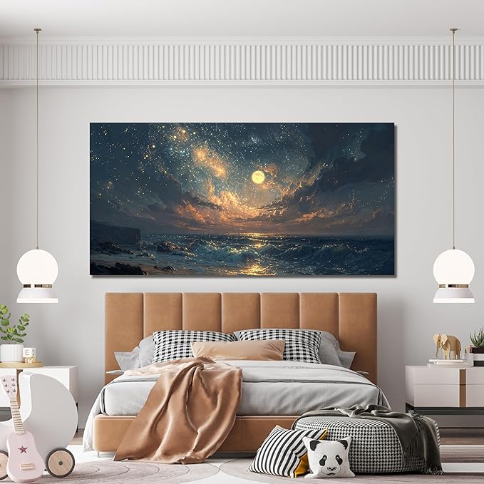 Canvas Wall Art Decor Gold And Blue Art Wall Decor Beach Waves Large Wall Art Pictures For Living Room Decorations Artwork For Walls For Bedroom Office Canvas Pictures For Wall Decor 24 × 48 Inch