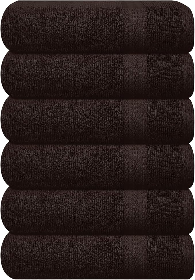 GLAMBURG Ultra Soft 6-Piece Hand Towel Set 16x28-100% Ringspun Cotton - Durable & Highly Absorbent Hand Towels - Ideal for use in Bathroom, Kitchen, Gym, Spa & General Cleaning - Chocolate Brown