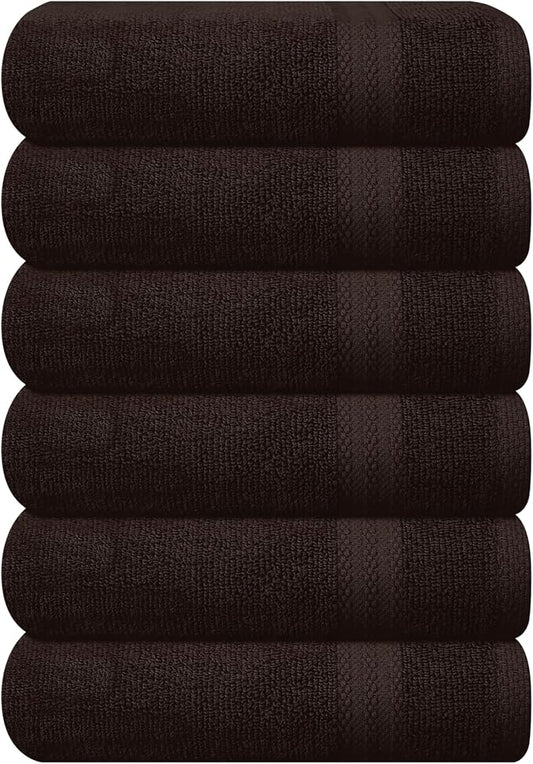 GLAMBURG Ultra Soft 6-Piece Hand Towel Set 16x28-100% Ringspun Cotton - Durable & Highly Absorbent Hand Towels - Ideal for use in Bathroom, Kitchen, Gym, Spa & General Cleaning - Chocolate Brown