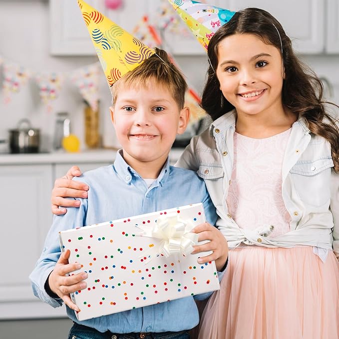 CMFYHM Extra Wide Clear Cellophane Wrap Roll(34" x 100’Ft) Multicolor Polka Dots Transparent Thicker Cellophane Roll, Cellophane Wrap for gift baskets, Flowers, Holiday,Christmas Decorations