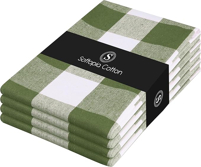 Mint Green and White Buffalo Check Kitchen Towels, 16x26 Inches, 4 Pack, 100% Cotton Dish Cloths, Reusable Hand Towels for Drying Glassware, Cleaning Spills, Farmhouse Plaid Towel