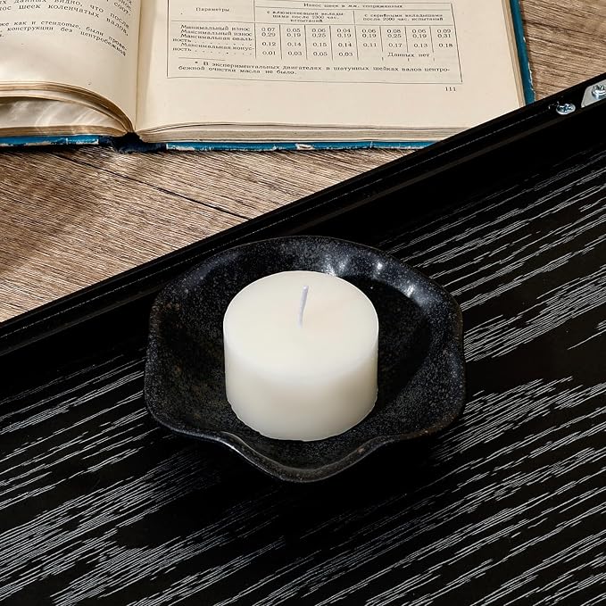 Koythin 2-Piece Ceramic Candle Holder, Aesthetics Candlestick Holders for Tea Lights, Lotus Leaf Shape Candle Stand for Mantle Table, Adorable Vintage Decor for Weddings Dining (Black)